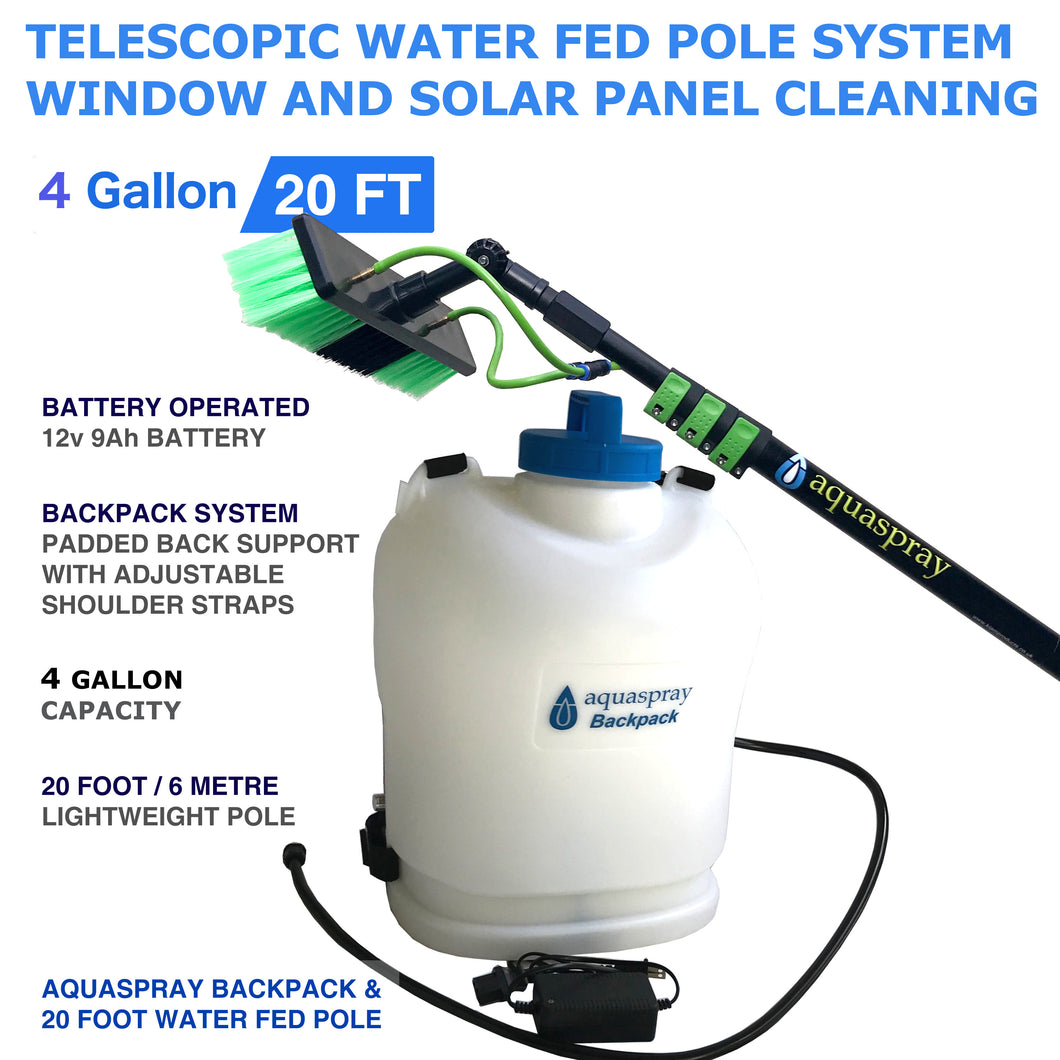 Backpack Water Tank with Water Fed Pole Window and Solar Cleaning System - BACKPACK + 20 FT POLE ($369)